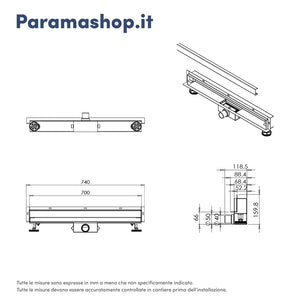 Canalina doccia con scarico a muro 70 cm con cover cromata