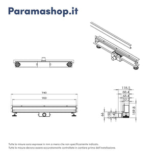 Canalina doccia con scarico a muro 90 cm con cover cromata