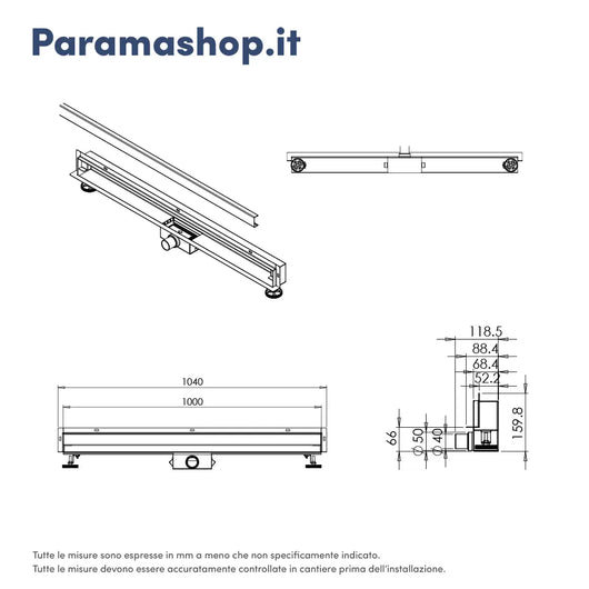 Canalina doccia con scarico a muro 100 cm con cover cromata