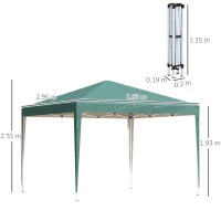 Gazebo Struttura in Acciaio Pieghevole Rivestimento Tessuto Oxford Verde 3x3m