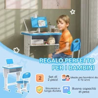 Banco Scuola per Bambini 6-12 Anni ad Altezza Regolabile con Leggio e Mensola, in Acciaio e MDF, Blu
