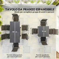 Set da Giardino 7 Pezzi con 6 Sedie Pieghevoli e Tavolo Allungabile, in Acciaio, Alluminio e Rete Grigio e Nero