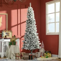 Albero di Natale Slim Artificiale 210 cm con Rami Realistici, Albero di Natale Innevato Alto e Stretto con Base Pieghevole, Verde