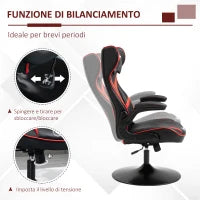 Sedia da Gaming, Sedia Ergonomica per Computer con Funzione Basculante, Sedia Girevole, Regolabile in Altezza, Acciaio, 67 x 75 x 106-112cm, Nero e Rosso