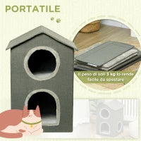 Casetta per Gatti a Due Livelli con Cuscini Lavabili 3 entrate, 42x46x59.5 cm, Grigio
