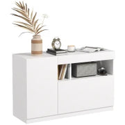 Credenza Moderna Bassa con Ante Ammortizzate e Apertura a Pressione, Ripiani Regolabili, Bianco