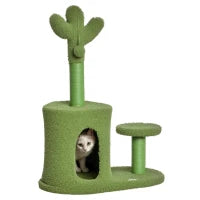 Albero Tiragraffi per Gatti Fino 4.5kg a Forma di Cactus con Palline e Cuccia, 60x35x78cm - Verde