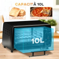 Fornetto Elettrico 10L da 750W con Temperatura Regolabile e Timer, 36.5x26x22 cm, Nero