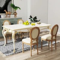 Set 2 Sedie Imbottite da Pranzo, Sedie per Soggiorno Stile Vintage Rétro in Legno e Tessuto Effetto Lino Bianco Panna 49x56x96cm