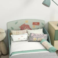 Letto per Bambini 3-6 Anni con Bordi Rialzati, Doghe e Fantasia con Animali, 140x70 cm, Verde