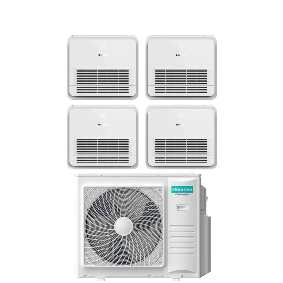 Climatizzatore Condizionatore Hisense Quadri Split Console 9+9+12+12 con 5AMW105U4RQC R-32 Wi-Fi Optional con Telecomando di serie 9000+9000+12000+12000