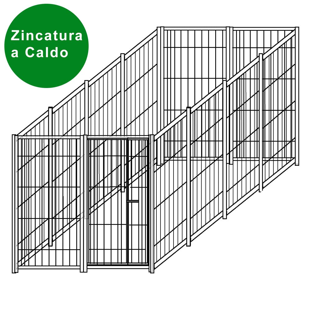 Recinto per cani da 4x2 metri solo perimetro modulare in rete con zincatura a caldo