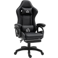 Sedia da Gaming Reclinabile a 125° e Massaggiante in Finta Pelle con Poggiapiedi, 65x68x120-128 cm, Nero