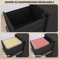 Schedario Portadocumenti Minimal a 3 Cassetti con Barra Regolabile, in Acciaio, 36.5x46.2x99 cm, Nero