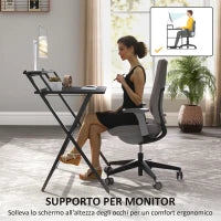 Scrivania Pieghevole con Ripiano per Monitor, 81.5x62x86.5 cm, Nero