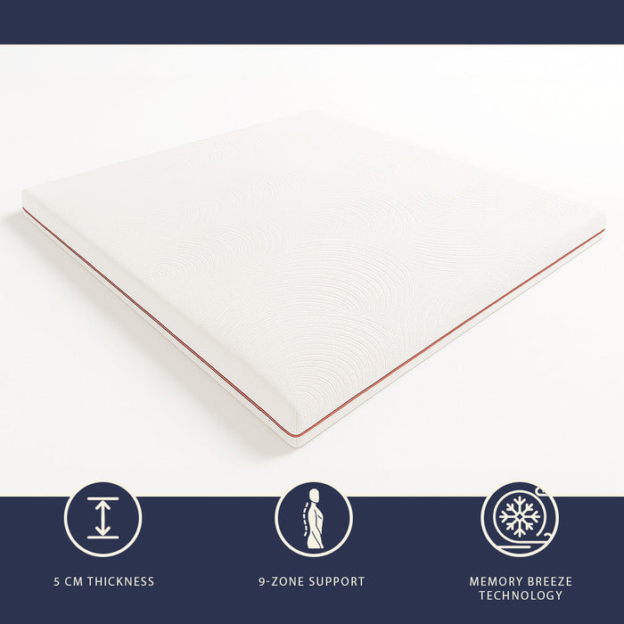 Topper 180 x 200 in Memory Foam a 9 Zone Differenziate | Alto 5 cm | Tessuto Pure Anallergico e Sfoderabile | Correttore Materasso Prodotto in Italia