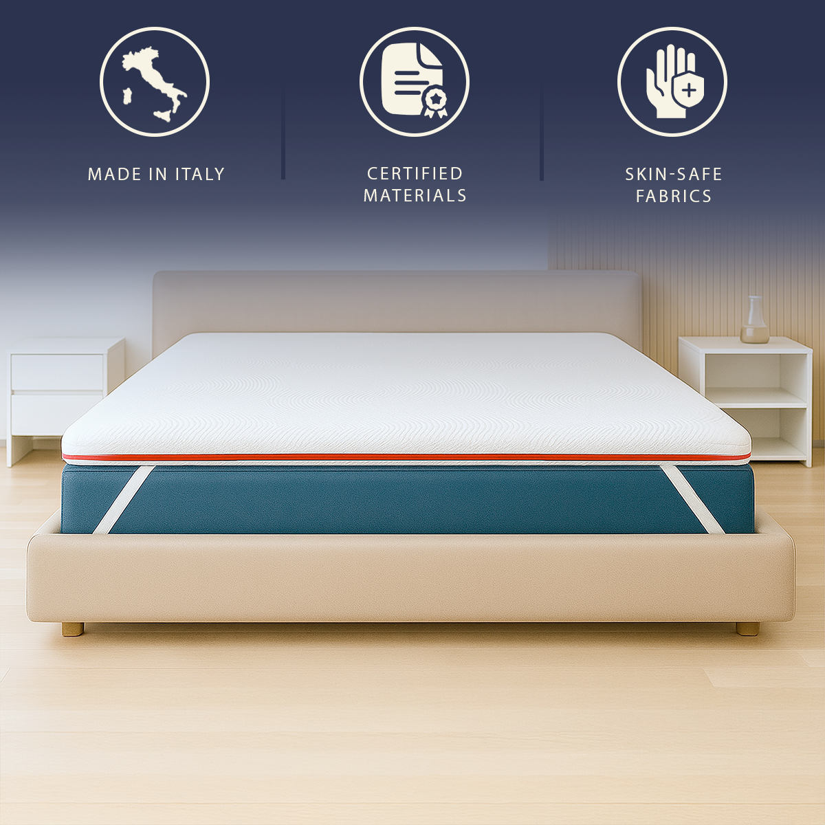 Topper singolo 90 X 200 Memory Foam 9 Zone | Altezza 5 cm | Anallergico