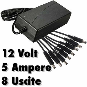 ALIMENTATORE STABILIZZATO TRASFORMATORE 12V 5A 8 USCITE TELECAMERE DVR STRISCE