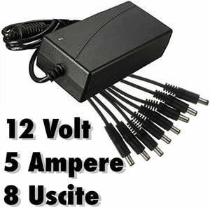 ALIMENTATORE STABILIZZATO TRASFORMATORE 12V 5A 8 USCITE TELECAMERE DVR STRISCE