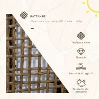 Lampada Solare da Giardino con Pannello di Ricarica, in Acciaio e Rattan, 15.5x15.5x46 cm, Nero e Marrone