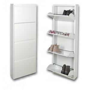 Scarpiera SalvaSpazio Slim a 4 Ante BIANCA| L'Originale|15x50x138 cm| 8/12 PAIA di scarpe | Nente da montare