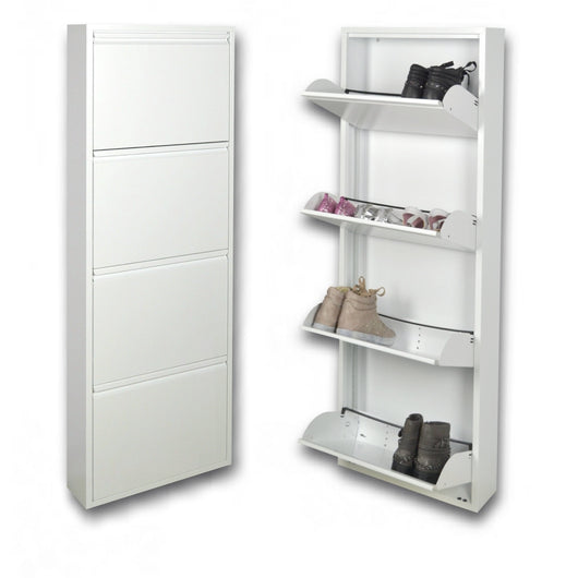 Scarpiera SalvaSpazio Slim a 4 Ante BIANCA| L'Originale|15x50x138 cm| 8/12 PAIA di scarpe | Nente da montare