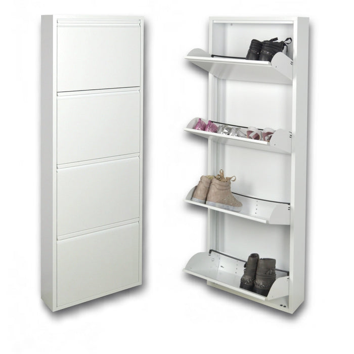 Scarpiera SalvaSpazio Slim a 4 Ante BIANCA| L'Originale|15x50x138 cm| 8/12 PAIA di scarpe | Nente da montare