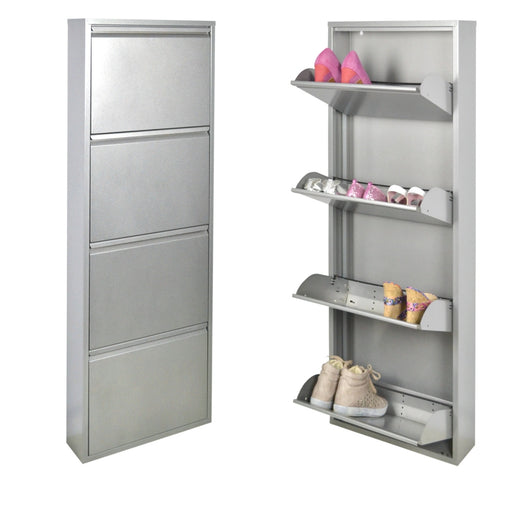 Scarpiera SalvaSpazio Slim a 4 Ante GRIGIA| L'Originale|15x50x138 cm| 8/12 PAIA di scarpe | Nente da montare
