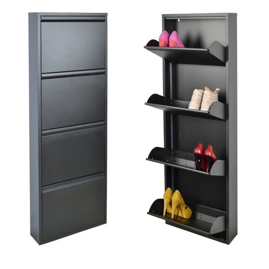 Scarpiera SalvaSpazio Slim a 4 Ante NERA| L'Originale|15x50x138 cm| 8/12 PAIA di scarpe | Nente da montare