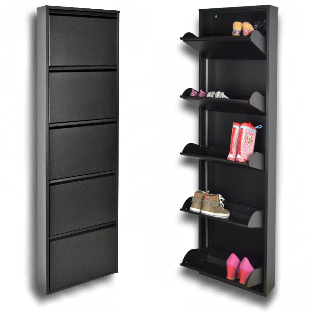 Scarpiera SalvaSpazio Slim a 5 Ante| NERA | L'Originale| 15x50x170 cm | 10/15 PAIA di scarpe | Gia' montate