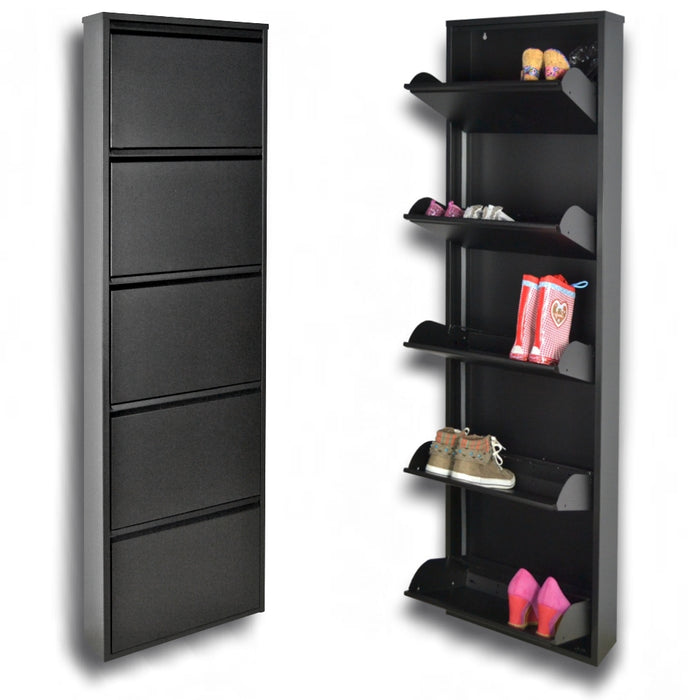 Scarpiera SalvaSpazio Slim a 5 Ante| NERA | L'Originale| 15x50x170 cm | 10/15 PAIA di scarpe | Gia' montate