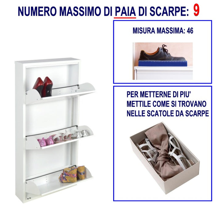 Scarpiera SalvaSpazio Slim a 3 Ante BIANCA|L'Originale |15x50x104 cm | 6/9 PAIA di scarpe | Nente da montare