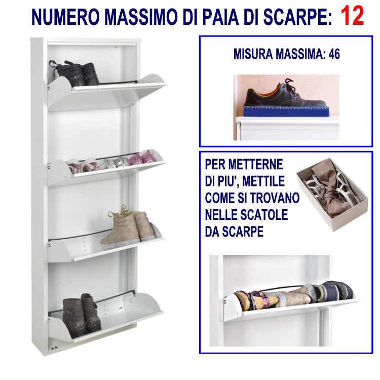 Scarpiera SalvaSpazio Slim a 4 Ante BIANCA| L'Originale|15x50x138 cm| 8/12 PAIA di scarpe | Nente da montare