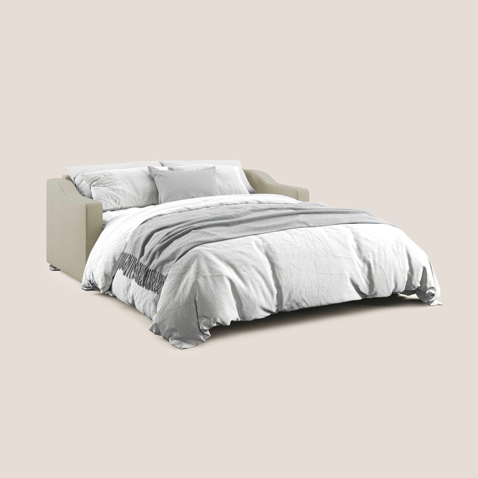 Divano Letto 3 Posti 211x100x98 cm in Tessuto Panna