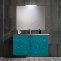 Mobile moderno sospeso Luxury verde smeraldo - 120 cm, Specchiera con applicco