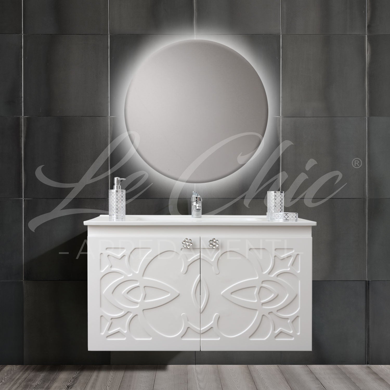 Mobile bagno moderno completo - 100 cm, Specchiera rettangolare led