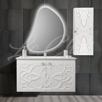 Mobile bagno sospeso completo Luxury con colonna - 90, Specchiera led rettangolare