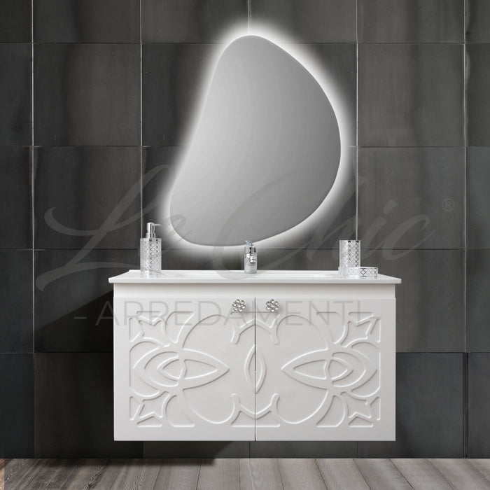 Mobile bagno moderno completo - 100 cm, Specchiera rettangolare led