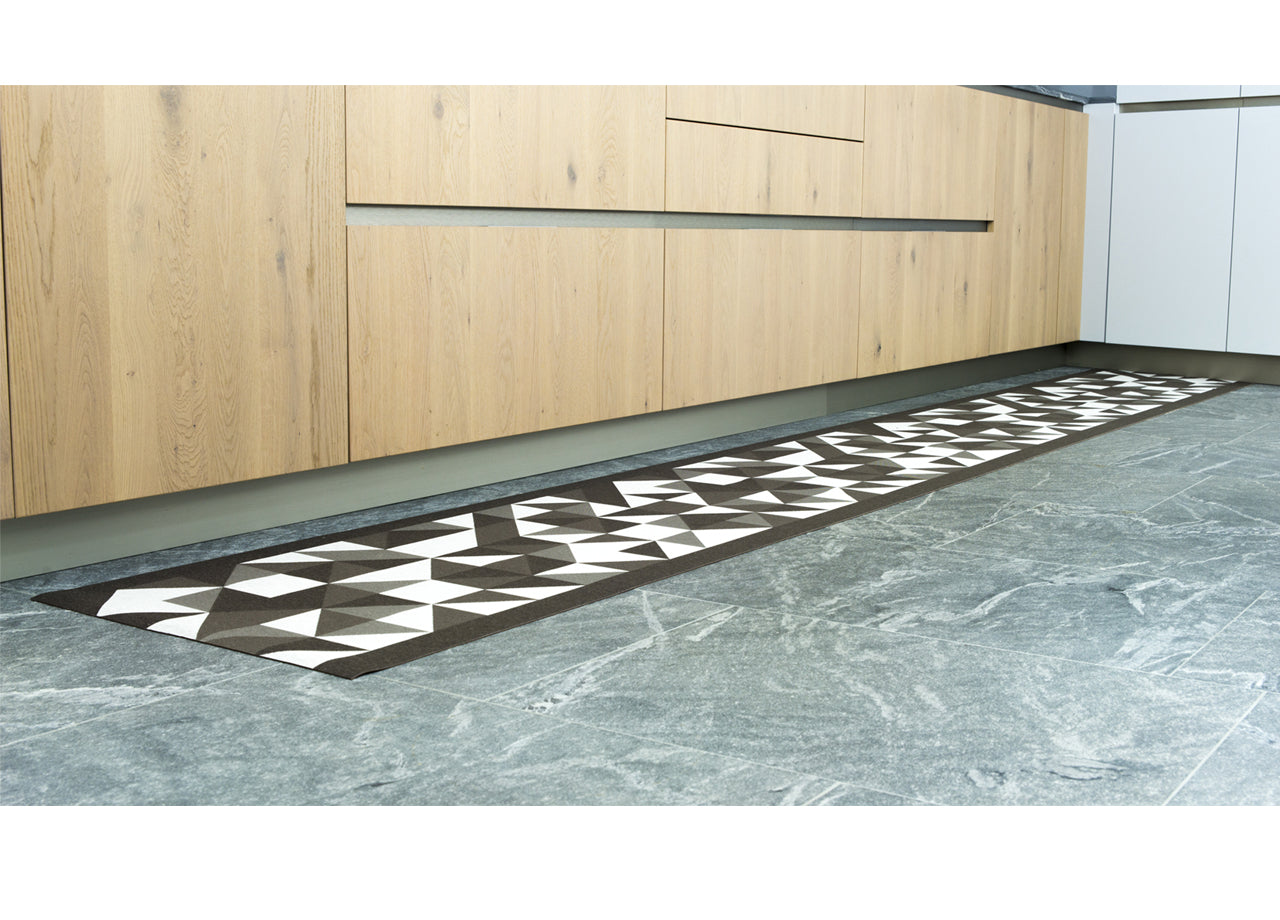 Tappeto Passatoia Cucina Antiscivolo In Tessuto Jacquard Disegno Origami Fango - 57x50 - Fango