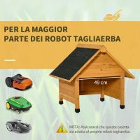 Casetta per Robot Tagliaerba in Legno con Piedini Rialzati Tetto Inclinato Impermeabile e anti-UV, Giallo, 75x76x70cm