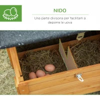 Pollaio per Galline con Casetta, Area di Corsa e di Cova, e Vassoio Estraibile in Legno 180x92x78cm