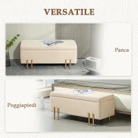 Panca Fondo Letto Moderna con Spazio Contenitore Interno, in Poliestere Beige, 100x40x42 cm