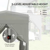Gazebo da Giardino Pop Up con 2 Finestre e Gambe Regolabili, in Metallo e tessuto Oxford, 248x248x270 cm, Grigio