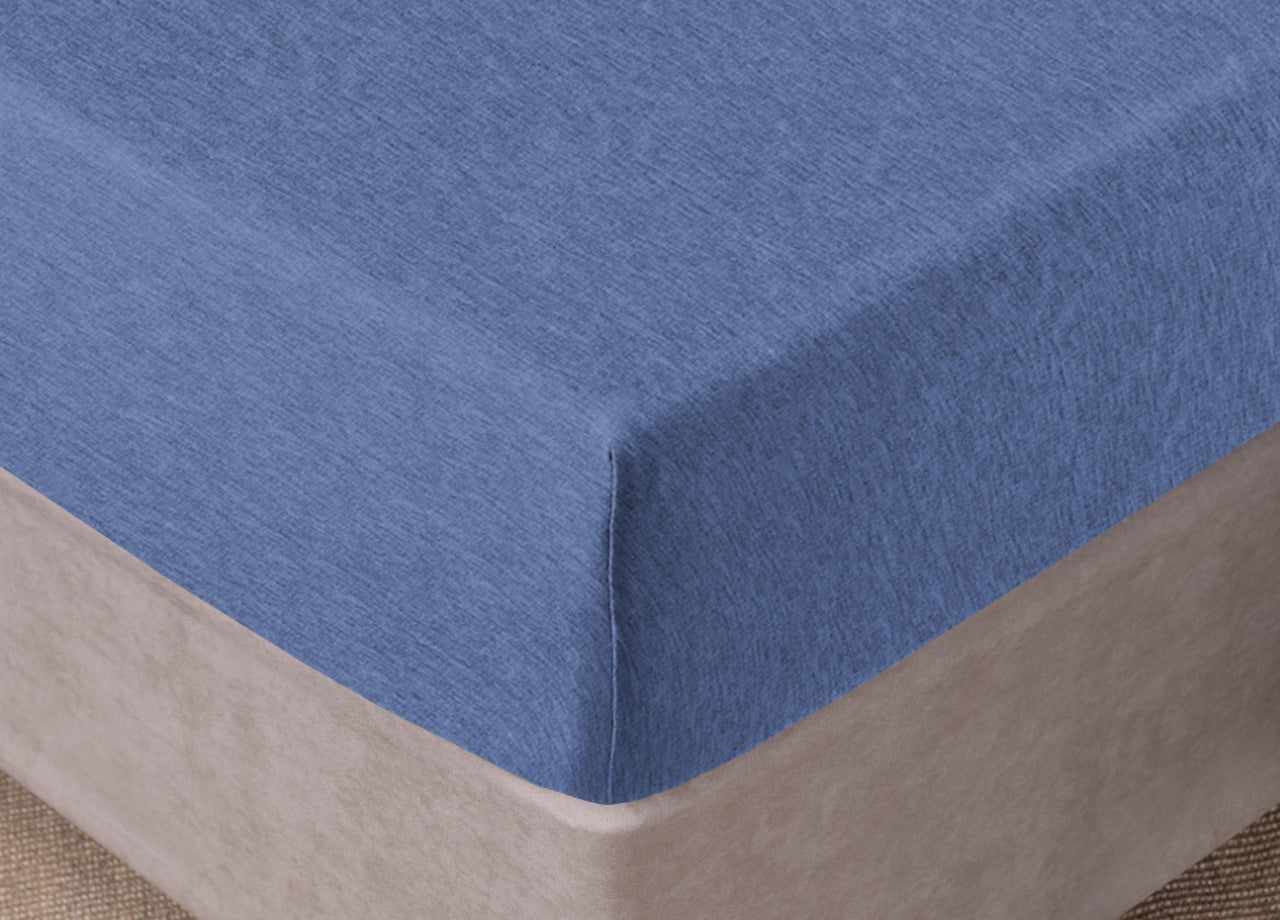 Lenzuola Sotto Con Angoli No Stiro In Tinta Unita Melange Modello Jersey - 1 Piazza e Mezza - Blu