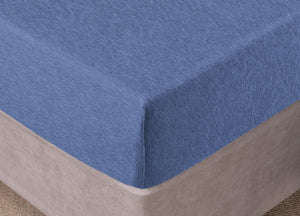 Lenzuola Sotto Con Angoli No Stiro In Tinta Unita Melange Modello Jersey - 1 Piazza e Mezza - Blu