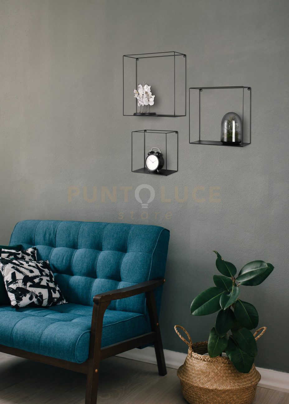 RITA SET DI 3 MENSOLE A MURO QUADRATE 32-27-22CM METALLO NERO