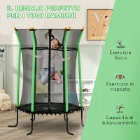 Trampolino Elastico per Bambini 3-10 Anni con Ingresso a Cerniera e Pali Imbottiti, Ø163.5x190 cm, Verde