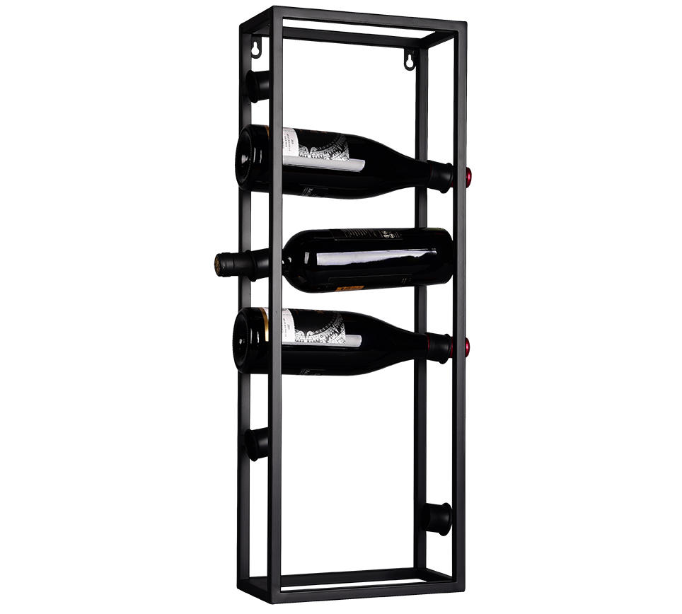 ANNA SCAFFALE PORTAVINI 6 BOTTIGLIE DA APPOGGIO E DA APPENDERE A PARETE IN METALLO NERO 25X70CM