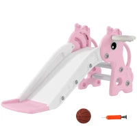 Scivolo bambini 3-in-1 a forma di giraffa con canestro e pallone, 106×51,5×52 cm, Rosa