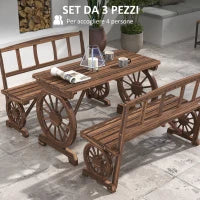 Set da Giardino 3 Pezzi in Legno di Pino con 1 Tavolo da Esterno 115x55x71 cm e 2 Panchine 115x51x80 cm